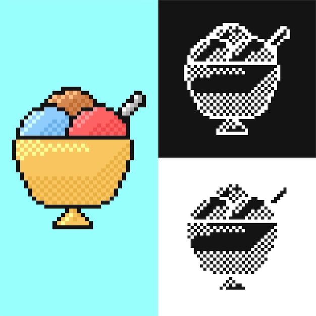 Kostenlose vektor-eis im pixel-stil in einer tasse, perfekt für snack-aufkleber