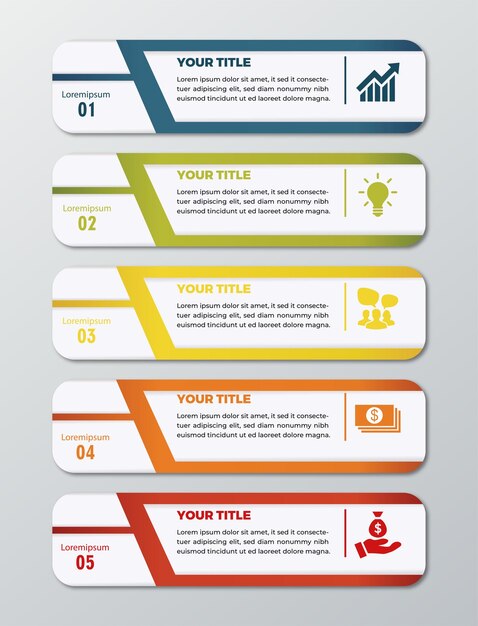 Kostenlose vektor fünf schritte infografik-vorlage