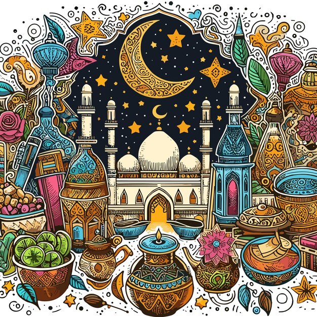 Kostenlose vektor ramadan kareem handgezeichnete illustrationssammlung