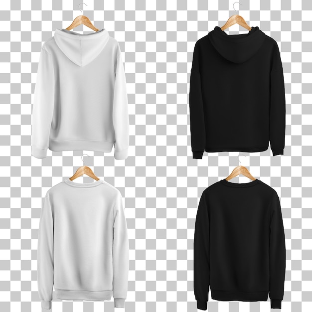 Kostenlose Vektor-Schwarz-Weiß-Hoodie-Pullover-Mockups