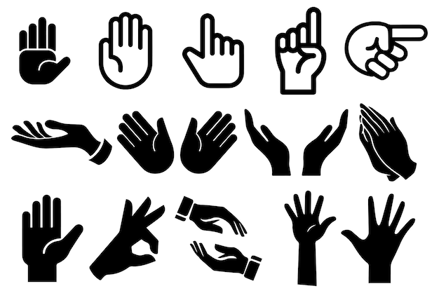 Vektor kostenlose vektor-schwarze hand-sammlung-icons