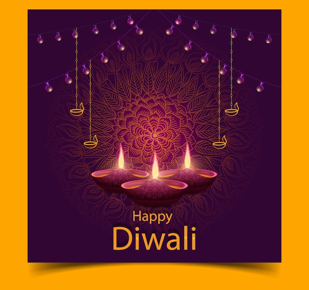 Vektor kostenlose vektorillustration der brennenden diya auf einem glücklichen diwali-feiertagshintergrund