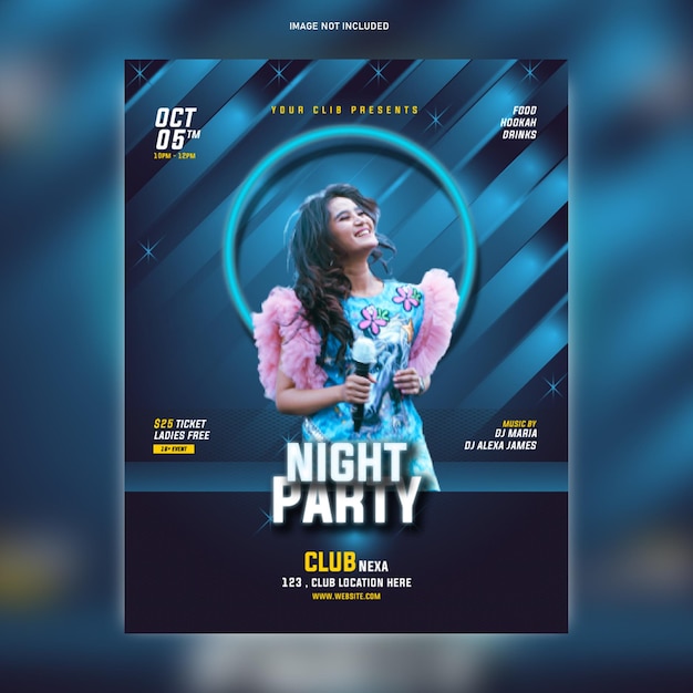 Kostenloser EPS-Club-DJ-Party-Flyer in den sozialen Medien