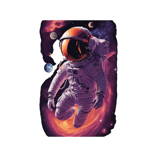 Kostenloser Vektor-Astronaut verloren im Galaxie-Hintergrund-T-Shirt-Design