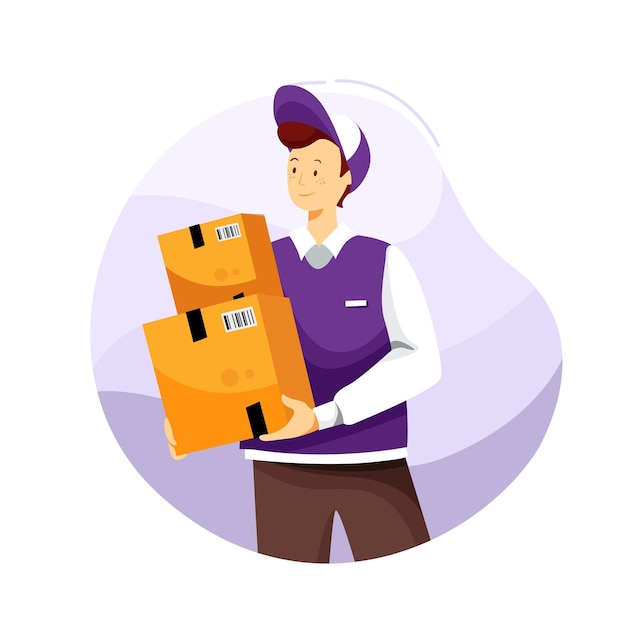 kostenloser VektorDeliverymanHoldingBoxIllustration