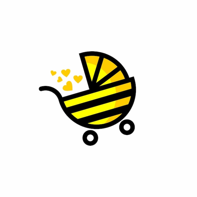 Kostenloses Vektor-Logo-Design mit Farbverlauf, Linienkunst, Biene, Kinderwagen, Babyshop