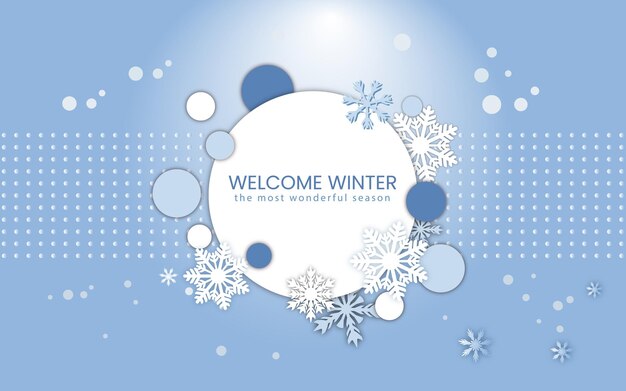 Kostenloses Vektor-Willkommens-Winter-Banner-Design mit Schneeflocken-Winterhintergrund