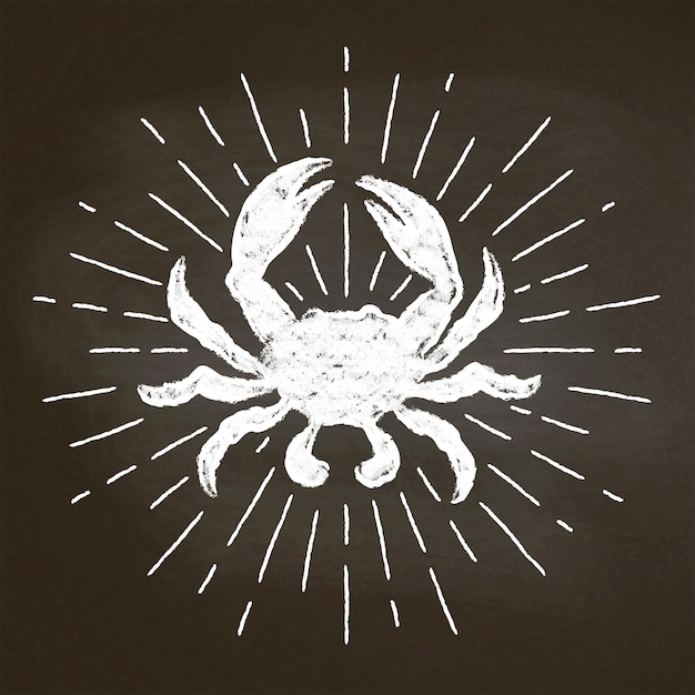 Krabbenkreide silhoutte mit Sonnenstrahlen auf Tafel.