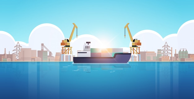Kräne in Hafenladecontainern auf Schiffsladung Industrie Seehafen Seetransport