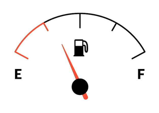 Kraftstoffanzeige oder Tankanzeige für Benzin, Benzin, Diesel, Füllstandszählung, Kontrolle des Füllstands des Gastanks, Symbol für die Tankanzeige, Auto-Zifferblatt, Benzin, Benzin, Armaturenbrett, Vektorillustration