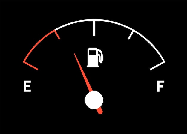 Kraftstoffanzeige oder Tankanzeige für Benzin, Benzin, Diesel, Füllstandszählung, Kontrolle des Füllstands des Gastanks, Symbol für die Tankanzeige, Auto-Zifferblatt, Benzin, Benzin, Armaturenbrett, Vektorillustration