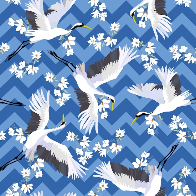 Kran, Muster, Vektorillustration fliegende Vogelblume