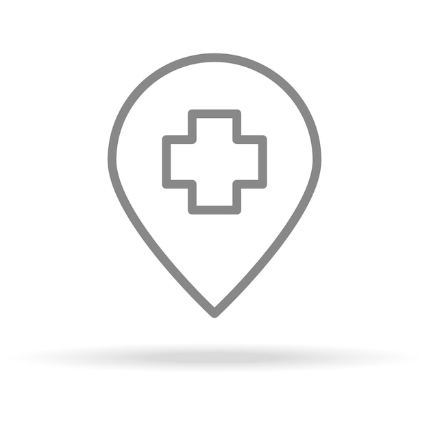 Krankenhaus, standort, symbol, in, trendige, dünne linie, stil, freigestellt, weiß, hintergrund, medizinisches symbol, für, dein, design, apps, logo, ui, vektor, illustration