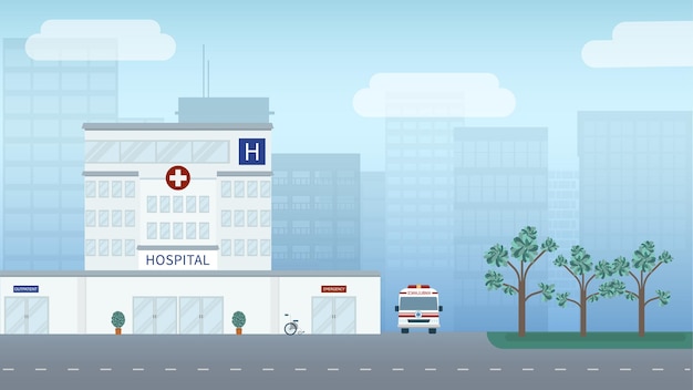 Krankenhausgebäude oder äußeres in der stadtvektorillustration