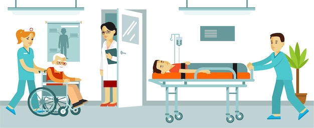 Krankensaal mit Patienten, Ärzten und medizinischem Personal
