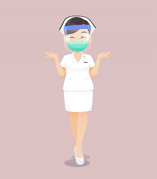 Krankenschwester, die eine gesundheitsmaske oder eine chirurgische maske und einen gesichtsschutz trägt