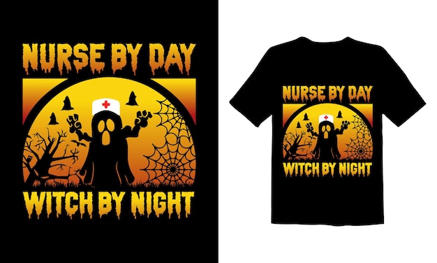 Krankenschwester durch tageshexe bis zum nachthalloween-t-shirt entwurf