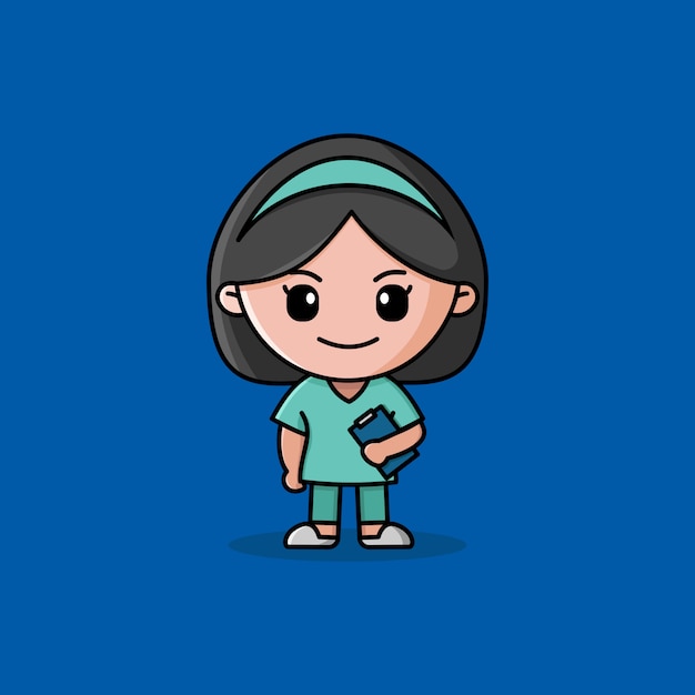 Vektor krankenschwester-logo mit grünem maskottchen mit einheitlichem charakter