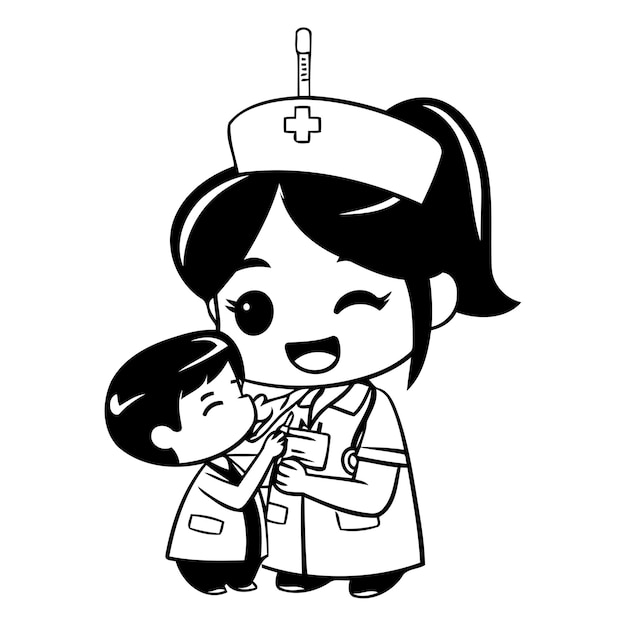 Vektor krankenschwester mit einem kleinen mädchen auf weißem hintergrund vektorillustration