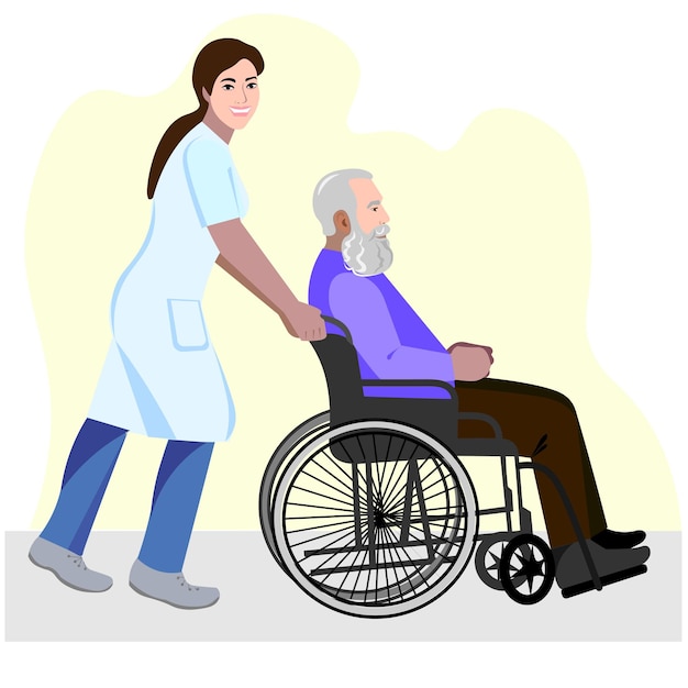 Krankenschwester und älterer Mann auf einem Spaziergang