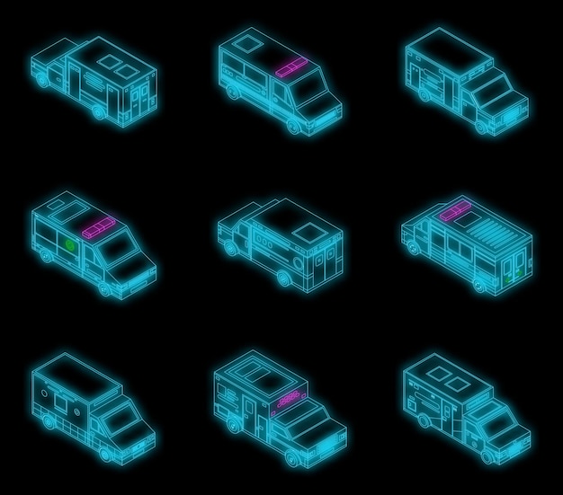 Krankenwagen-Symbole setzen Vektor-Neon
