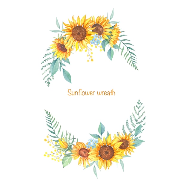 Kranz mit sonnenblumen-aquarell-illustration isoliert