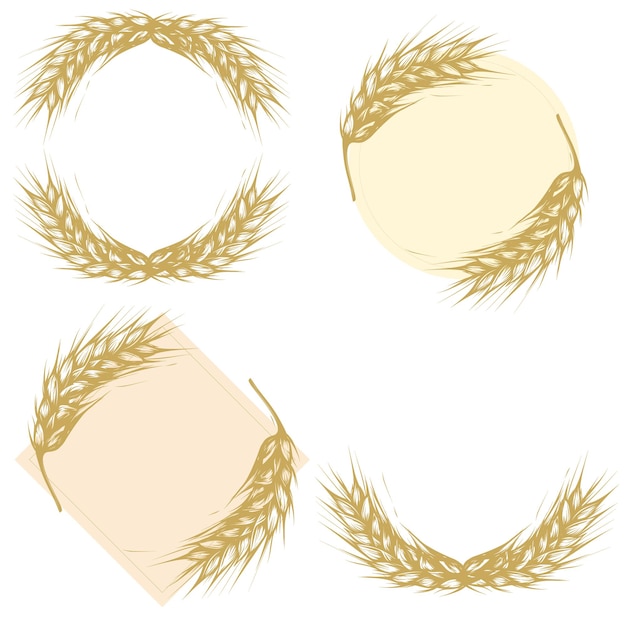 Kranzrahmen mit Weizen, Gerste, Roggenohren, Skizze, Zeichnung, Vektorillustration, isoliert auf dem Hintergrund