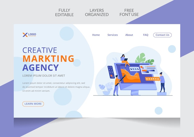 Kreativagentur landing page design bearbeitbare vorlage