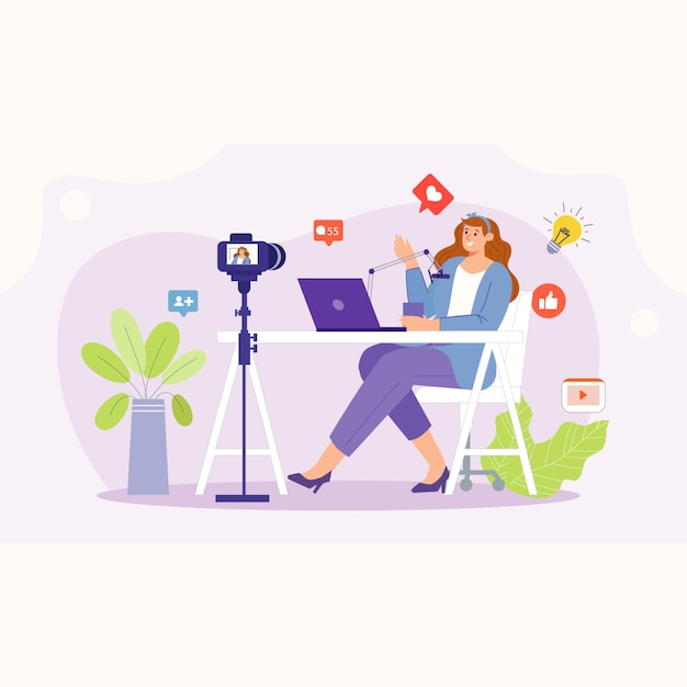Kreative Blogger-Illustration Podcasting und Inhalte-Schöpfung Szene