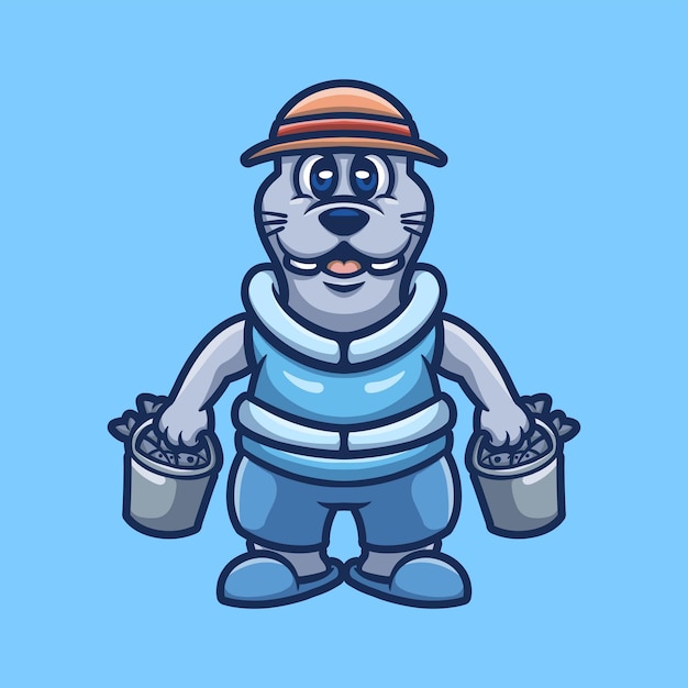 Vektor kreative cartoon-illustration von seal fisher