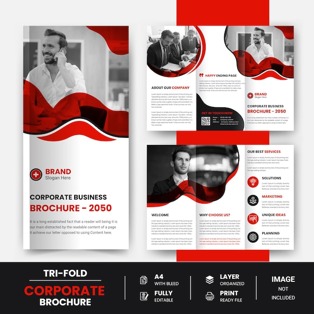 Vektor kreative corporate modern business trifold broschürenvorlage oder firmenprofil-deckblatt-design