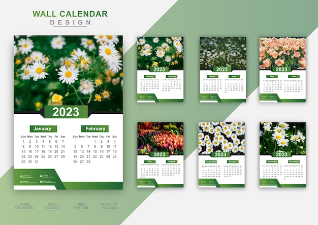 Kreative elegante 6-seitige wandkalender-designvorlage für das jahr 2023