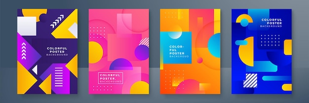 Kreative farbenfrohe cover oder poster im trendigen geometrischen stil mit minimalem farbverlauf für hintergrund-corporate-identity-branding-werbepromo für soziale medien moderne vorlage mit dynamischen formen