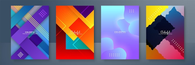 Kreative farbenfrohe cover oder poster im trendigen geometrischen stil mit minimalem farbverlauf für hintergrund-corporate-identity-branding-werbepromo für soziale medien moderne vorlage mit dynamischen formen