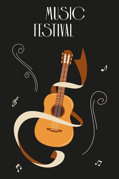 Kreative Gitarrenillustration zur Förderung von Musikfestivals und künstlerischem Ausdruck