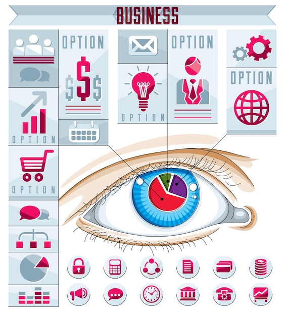 Vektor kreative infografiken, menschliches auge, schauende augenidee, vektorillustration.