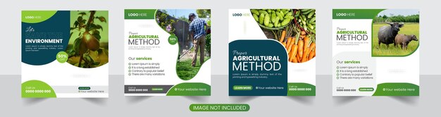 Vektor kreative landwirtschaft und landwirtschaftspflege dienstleistungen social media post oder bio-farm banner design set