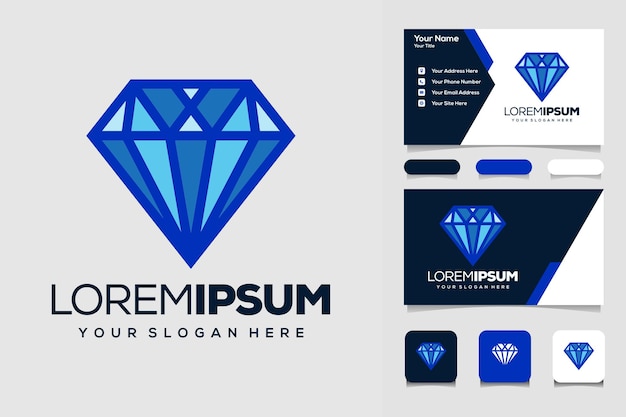 Kreative logo-design-vorlage mit blauen diamanten und visitenkarte