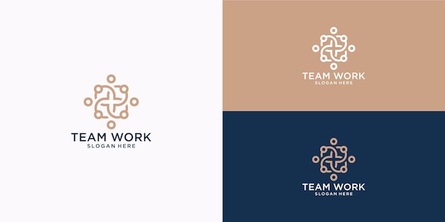 Kreative teamarbeit mit abstraktem logodesign für menschengruppen und visitenkartenvorlage