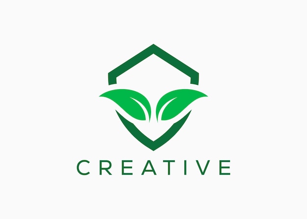 Kreative und minimale Schildblatt-Logo-Vektorvorlage Sicherheits-Eco-Blatt Schutz-Blatt-Eco
