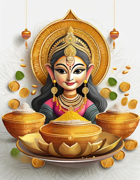 Kreative vektor-illustration des indischen festes dhanteras festival mit göttin laxmi mit goldenem co