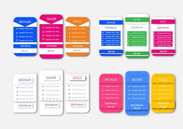 Kreative Vektor-Preistabelle im flachen Design-Stil für Websites