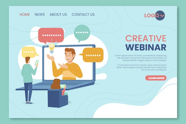 Kreative webinar-landingpage mit charakteren