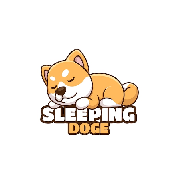 Kreativer cartoon schlafender doge shiba inu hund niedliches logo