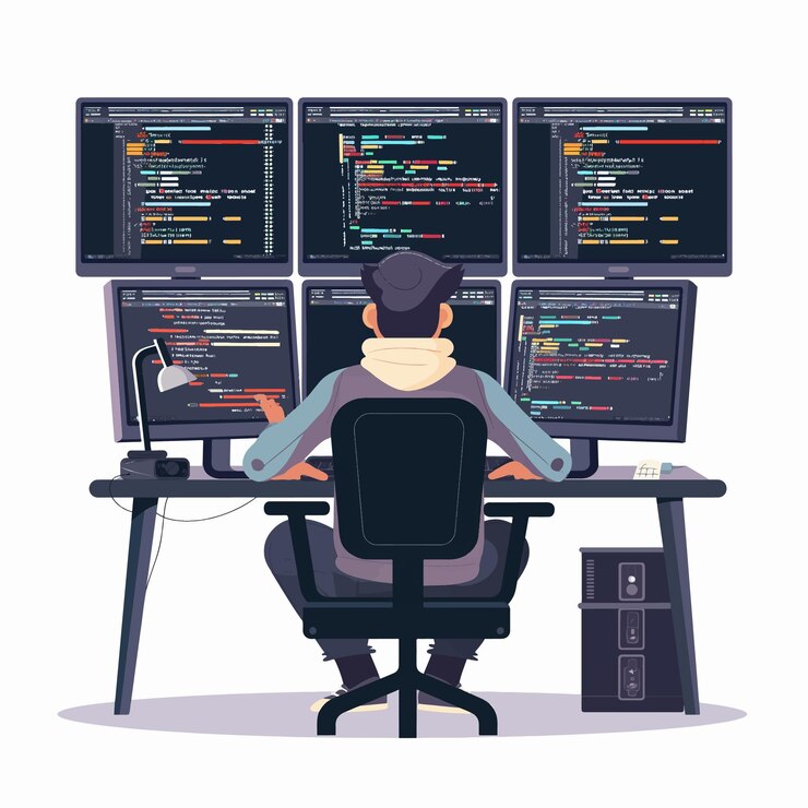 Vektor kreativer programmierer bei der arbeit flachdesign-vektorillustration