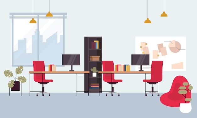 Kreativer und moderner Arbeitsplatz Moderne minimalistische leere Büro-Interieurkonzept-Illustration