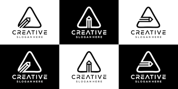 Kreatives bleistiftspiel-logo-icon-set kombinierte kunstlinien-logo-vorlage