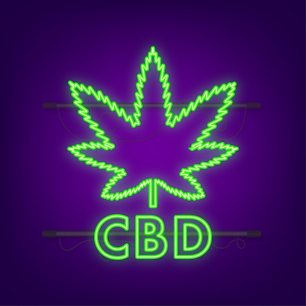 Kreatives cannabis-blatt-vektor-neon-symbol vorlage für cbd-cannabidiol-vektorillustration