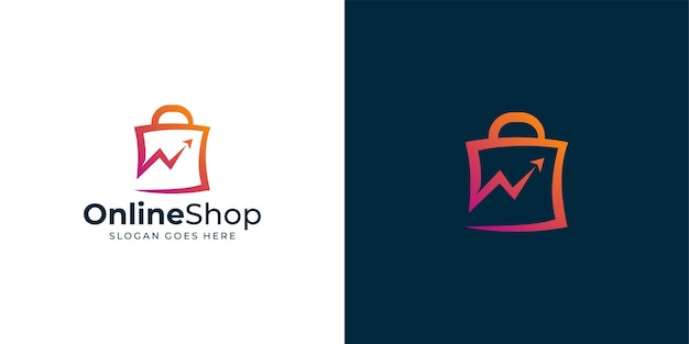 Kreatives einfaches Online-Shop-Logo Einkaufstasche und Pfeil nach oben Wachsen Sie den Cursor mit modernem Minimalisten
