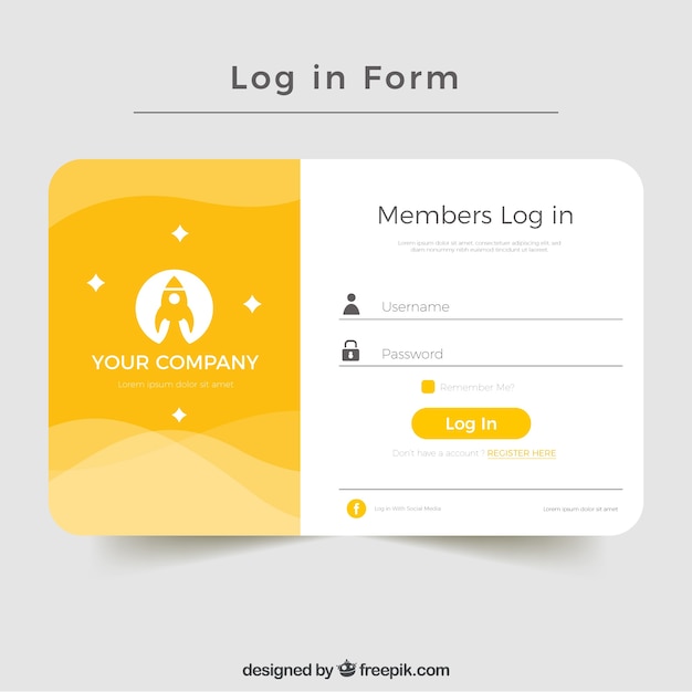 Vektor kreatives gelbes login formular design